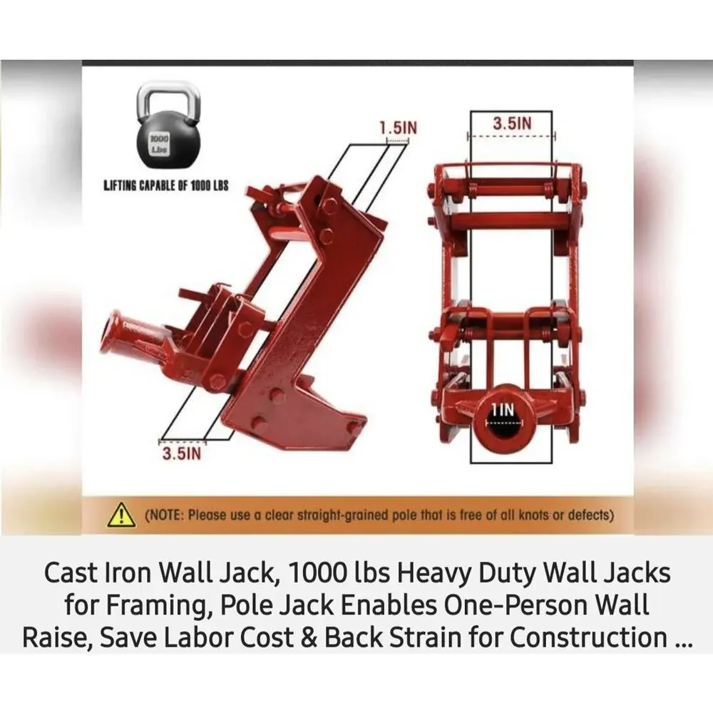 Cast Iron Heavy Duty Wall Jack Pole Jack Screw Mechanism 1000 lb Red